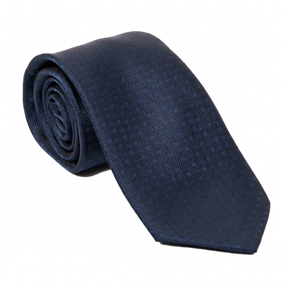 Cravatta in seta blu microtramatura pois
