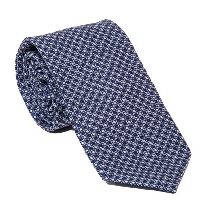 Cravatta blu fantasia bianca