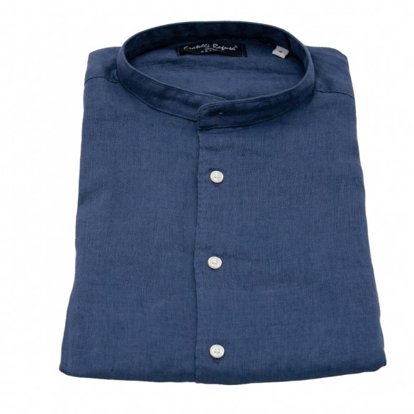 camicia collo coreano blu