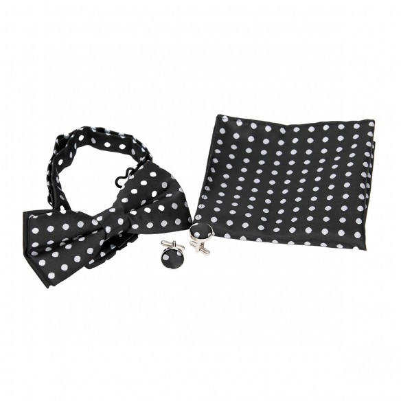 Pappillon + pochette + gemelli a pois bianchi