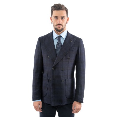 Giacca quadro blu doppio petto