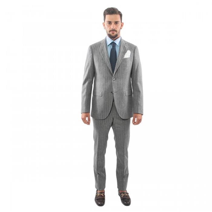 Abito monopetto gessato grigio lana e...