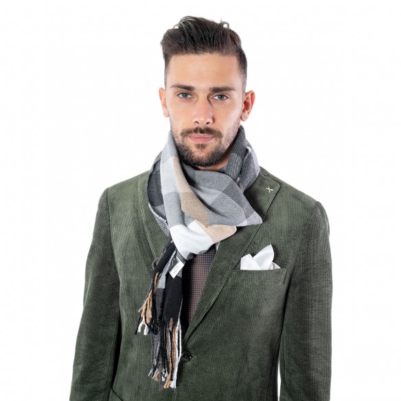 Pashmina fantasia grigia bianca beige