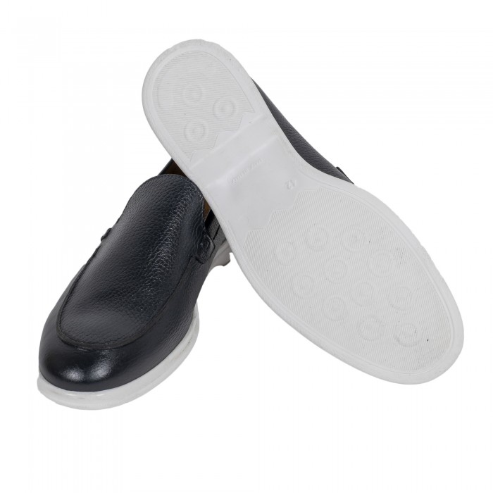 Mocassino blu in pellame bottolato