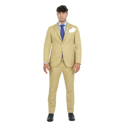 Abito monopetto gessato beige