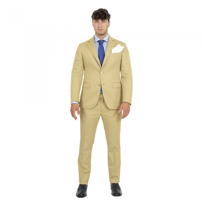 Abito monopetto gessato beige