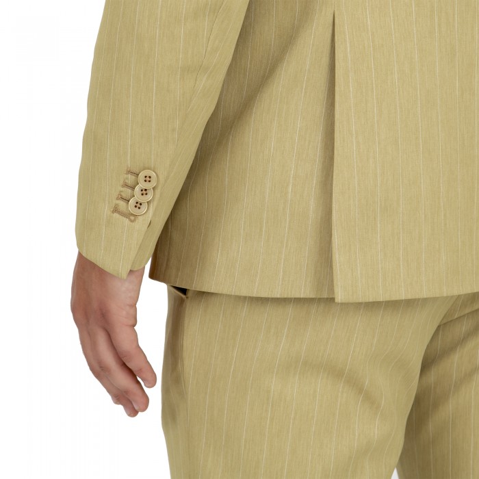 Abito monopetto gessato beige