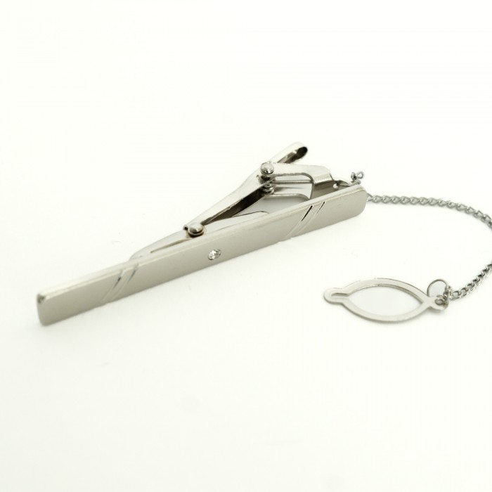 Fermacravatta in metallo con catenina