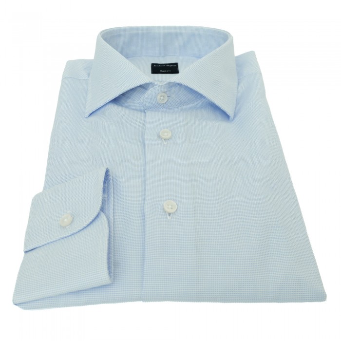 Camicia in cotone azzurro microfantasia