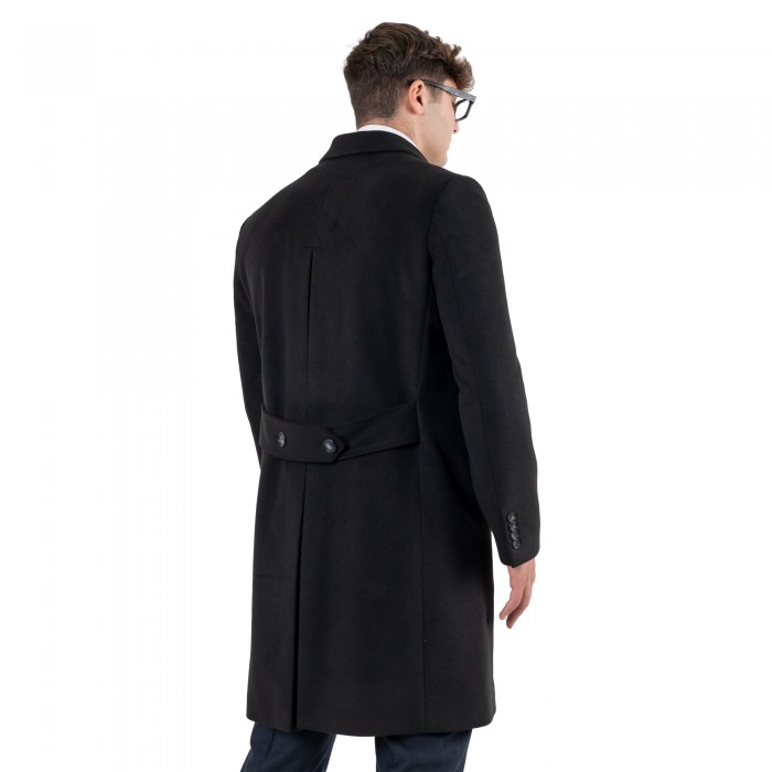 Cappotto doppiopetto nero lana e...