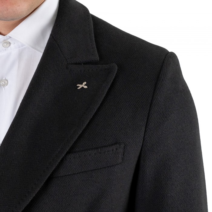 Cappotto doppiopetto nero lana e...