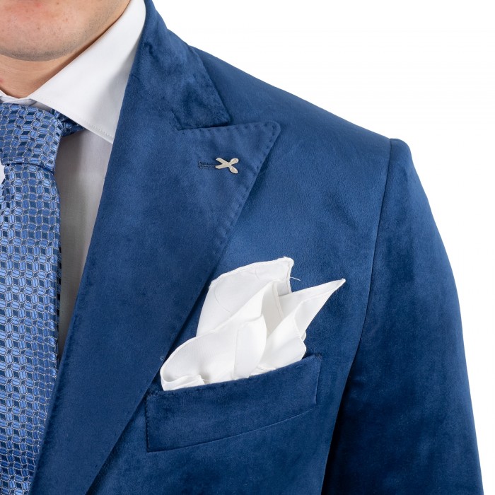 Abito in velluto blu petto a lancia