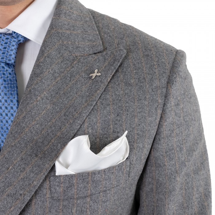 Abito doppio petto rigato in lana grigio