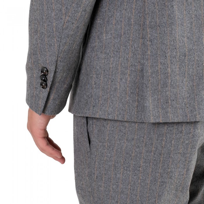 Abito doppio petto rigato in lana grigio