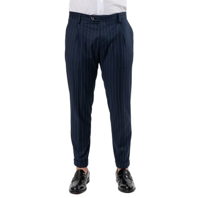 Pantalone gessato in lana blu
