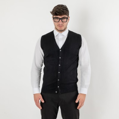 Cardigan gilet giromanica in lana - Blu