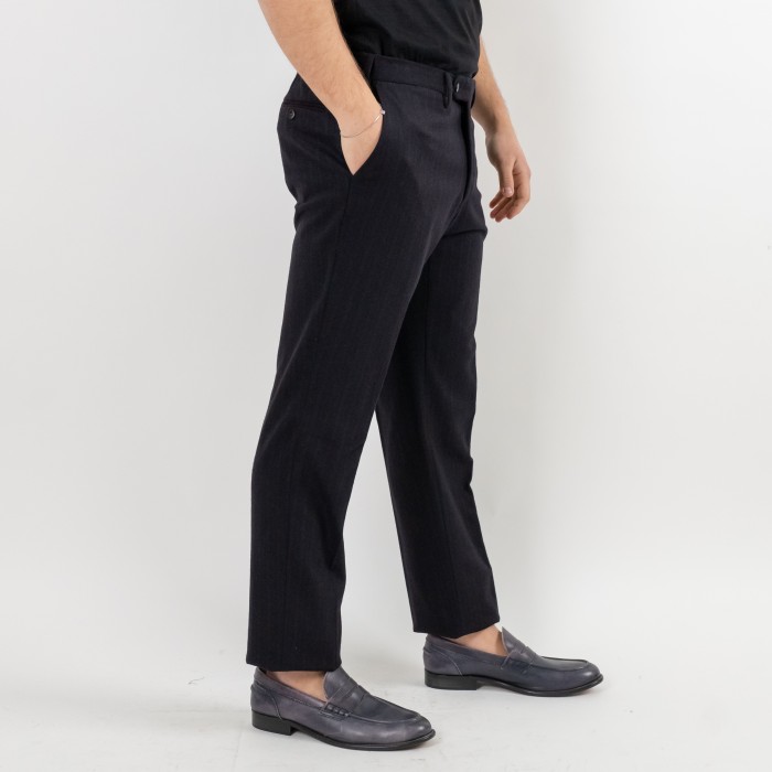 Pantalone drop 4 gessato blu