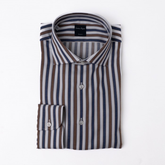 Camicia con fantasia bastoncino blu e...