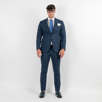 Abito monopetto blu gessato...