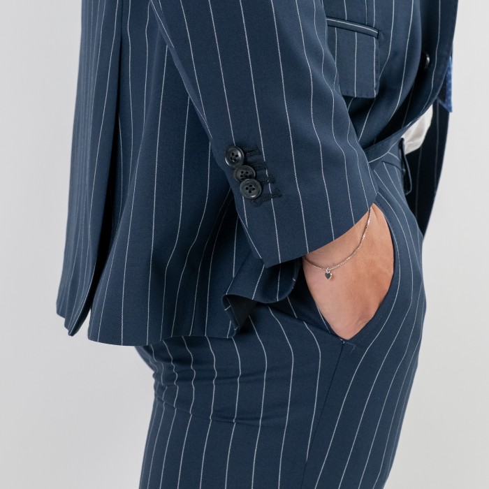 Abito monopetto blu gessato petto a...