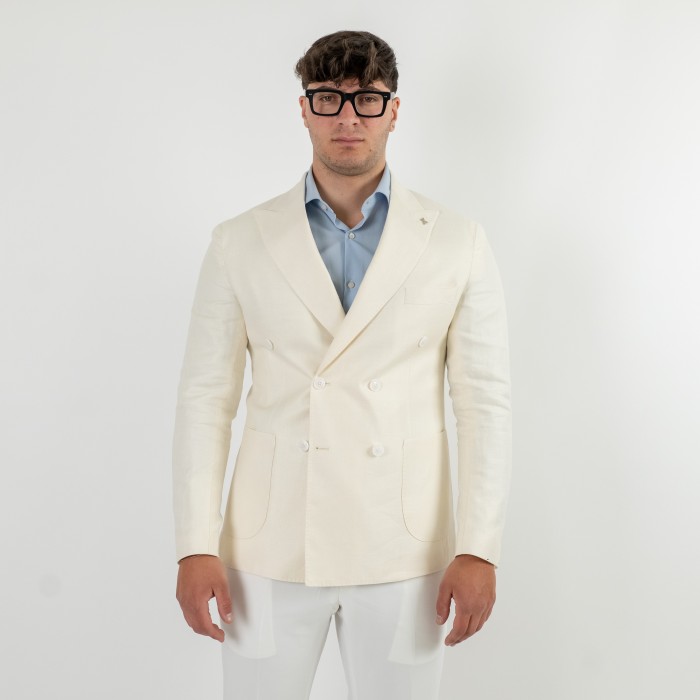 Giacca doppio petto bianca lana e lino
