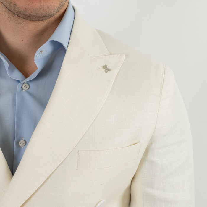 Giacca doppio petto bianca lana e lino