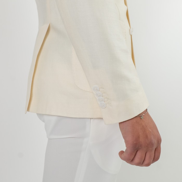 Giacca doppio petto bianca lana e lino