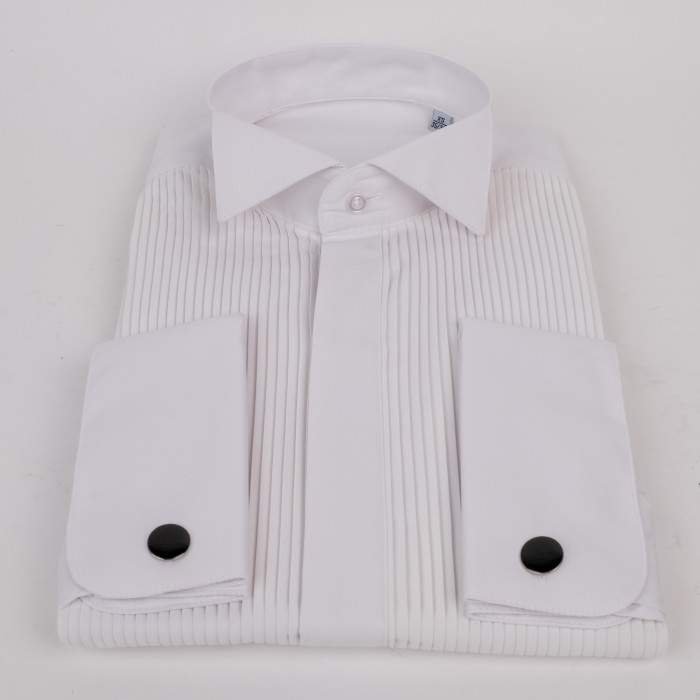 Camicia polso doppio bianca con plissé