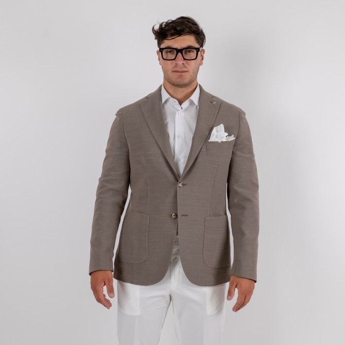 Giacca monopetto beige lana e cotone