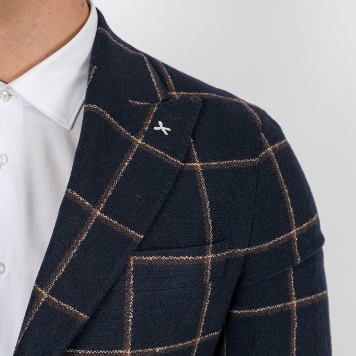 Giacca monopetto check blu petto a...
