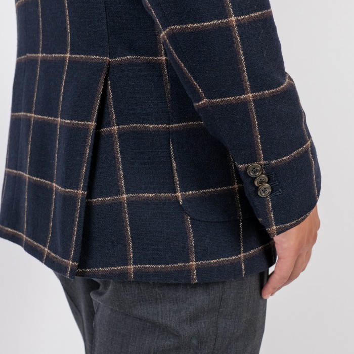 Giacca monopetto check blu petto a...