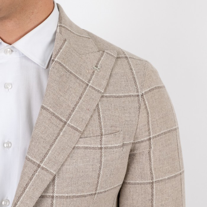 Giacca monopetto check beige petto a...