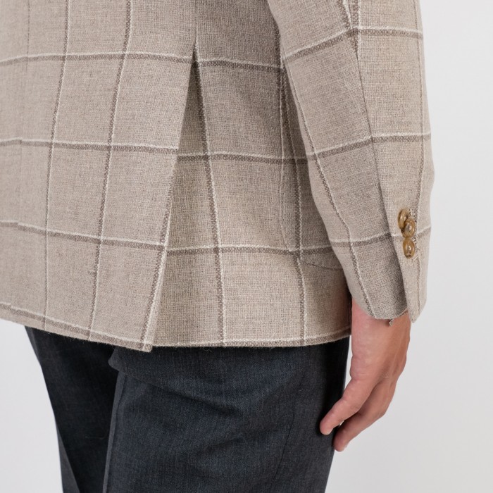 Giacca monopetto check beige petto a...