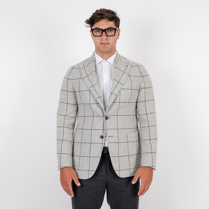 Giacca monopetto check grigia petto a...