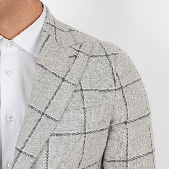 Giacca monopetto check grigia petto a...
