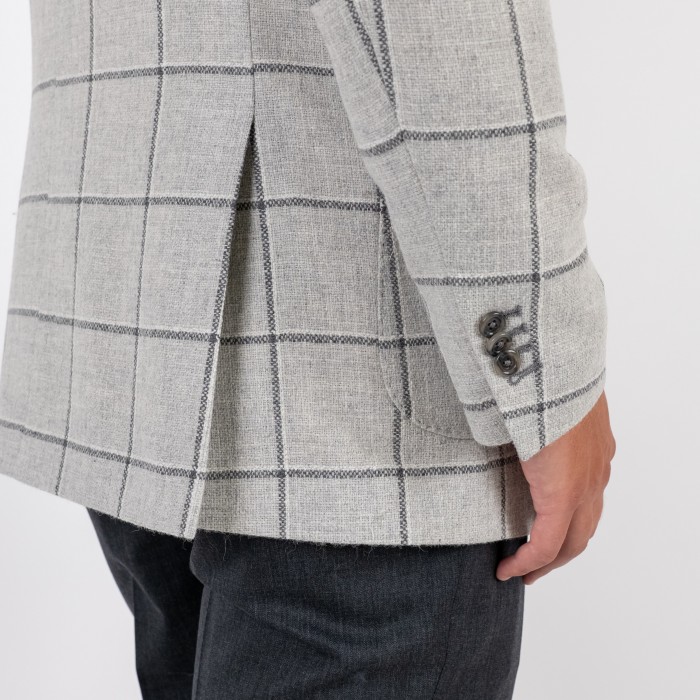 Giacca monopetto check grigia petto a...