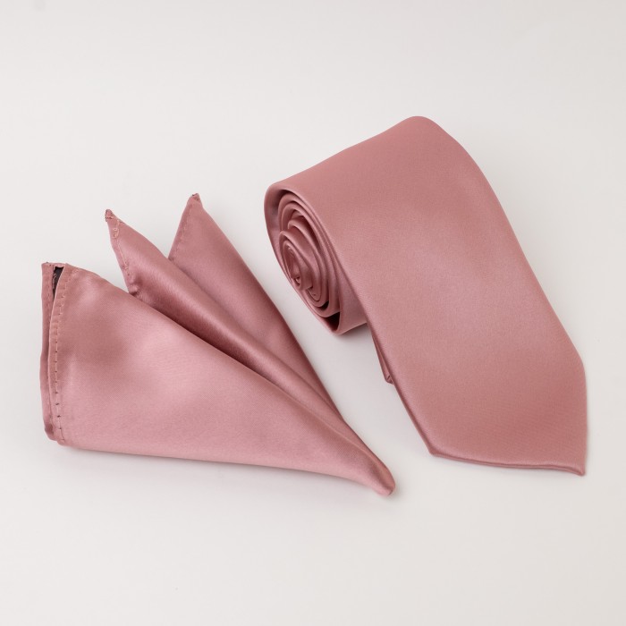 Cravatta + pochette in seta rosa salmone