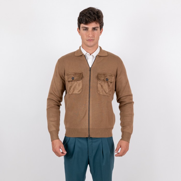 Maglia con zip - Cammello