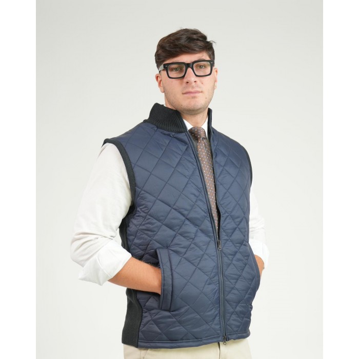 Gilet tramato con zip - BLU