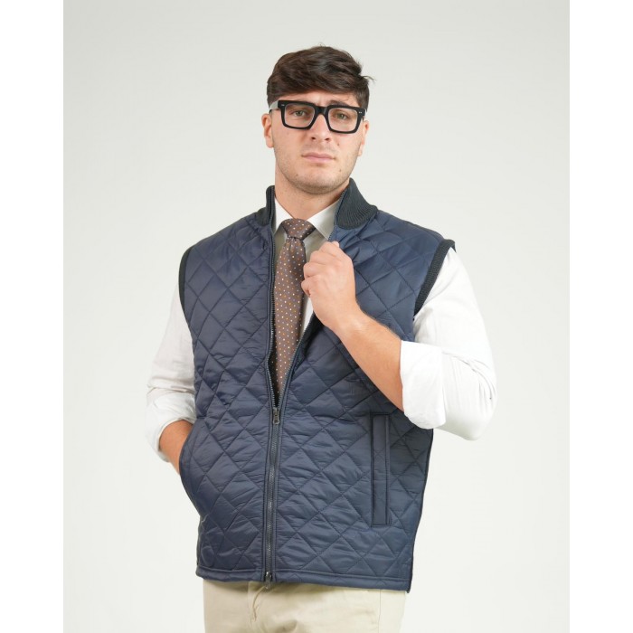 Gilet tramato con zip - BLU