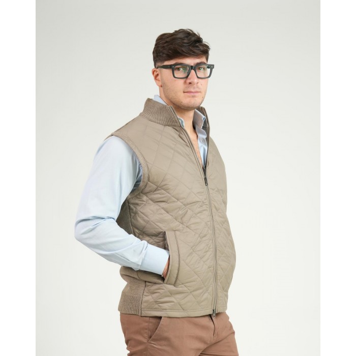 Gilet tramato con zip - Beige