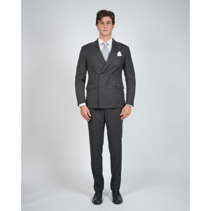 Abito doppio petto gessato - Nero