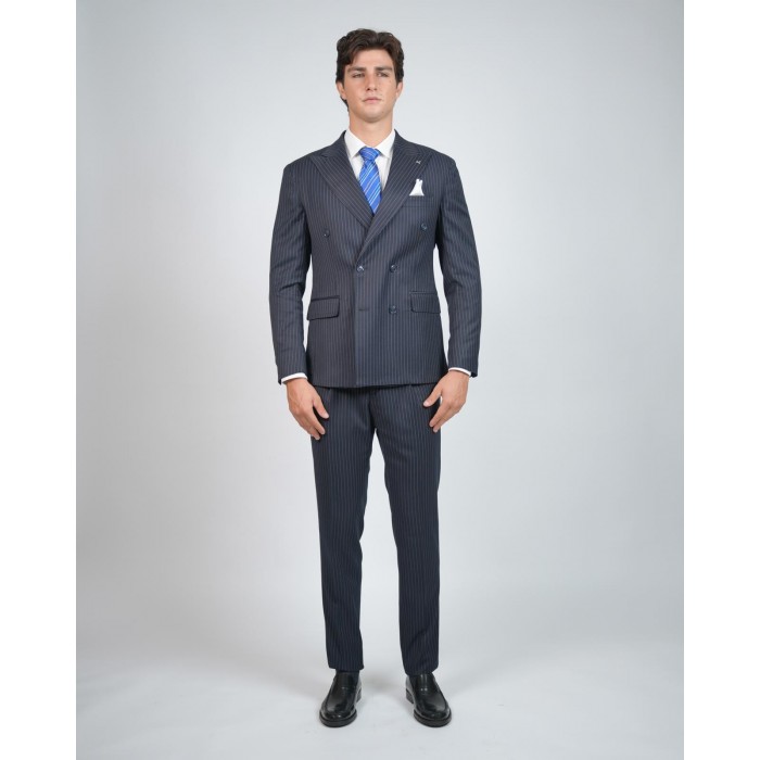 Abito doppio petto gessato - Blu