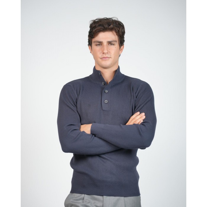 Maglia lupetto a coste - Blu