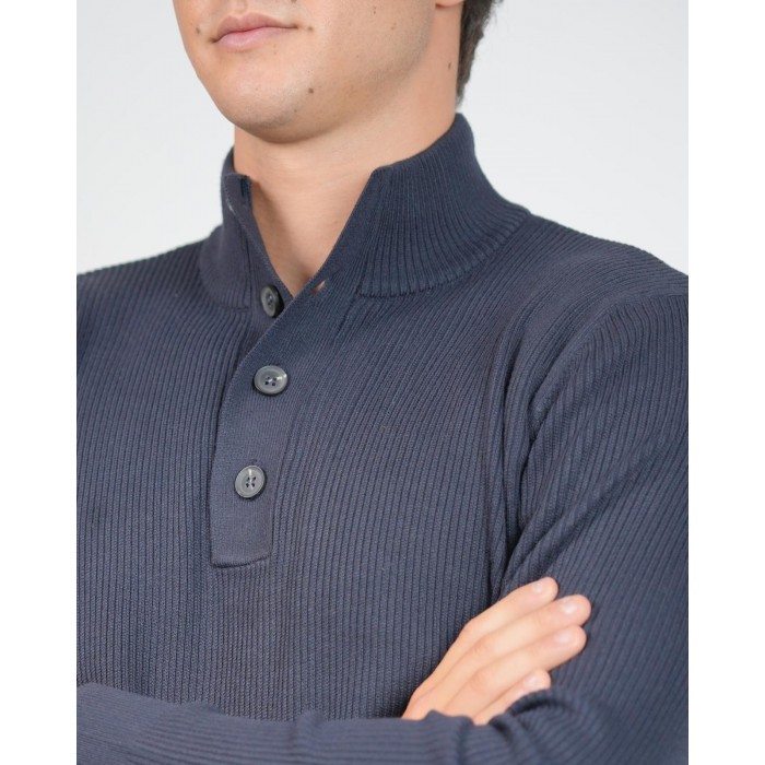 Maglia lupetto a coste - Blu