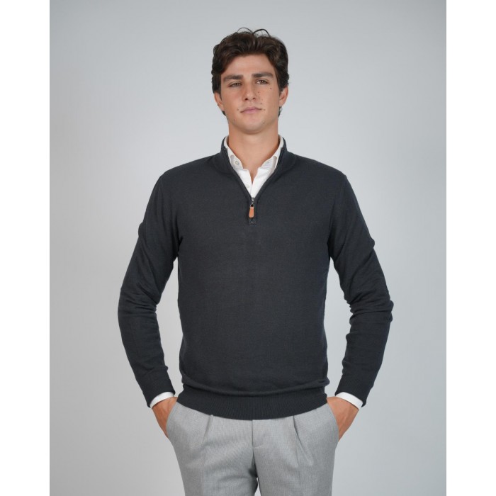 Maglia mezza zip lana e cashmere - Blu