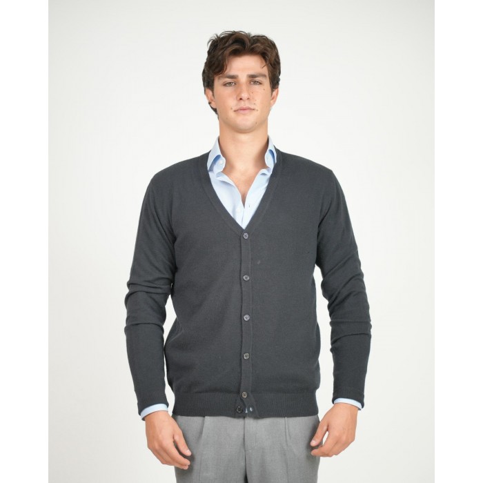 Cardigan scollo a V lana e cashmere -...