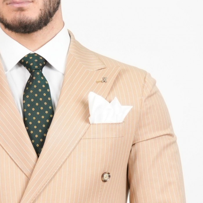 Abito doppio petto gessato - Beige