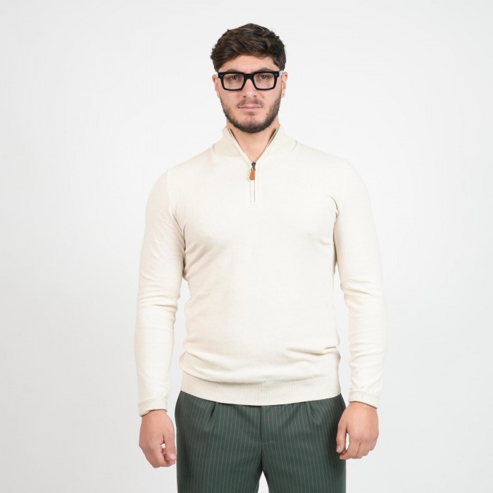 Maglia mezza zip lana e cashmere - Beige