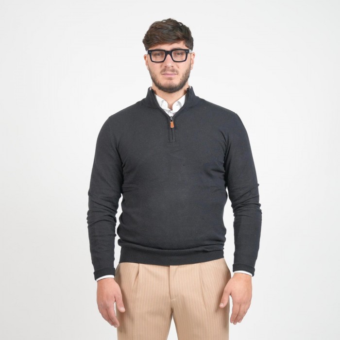 Maglia mezza zip lana e cashmere - Nera